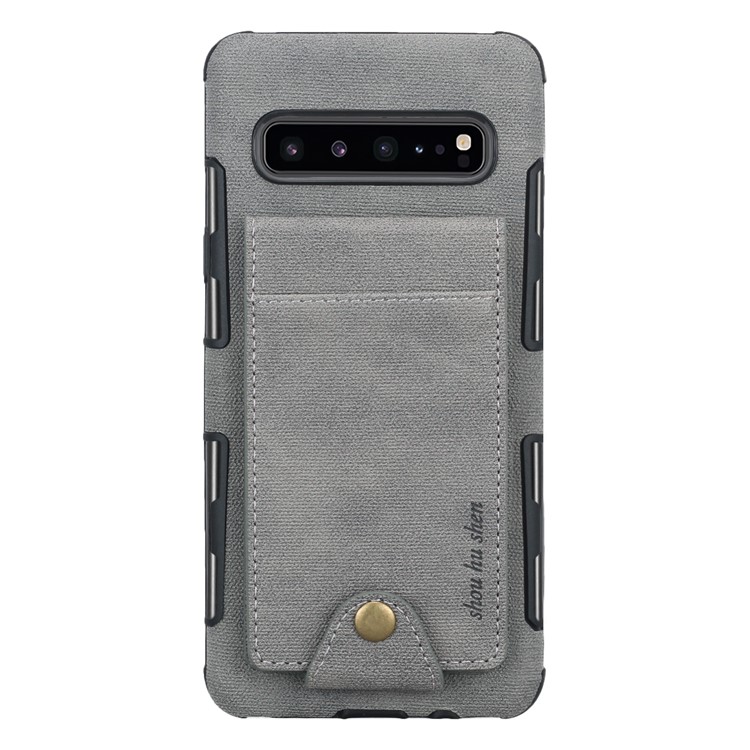 Vertical Flip PU Leather Coated Card Holder PC TPU Hybrid Phone Cover for Samsung Galaxy S10 5G - Grey-2