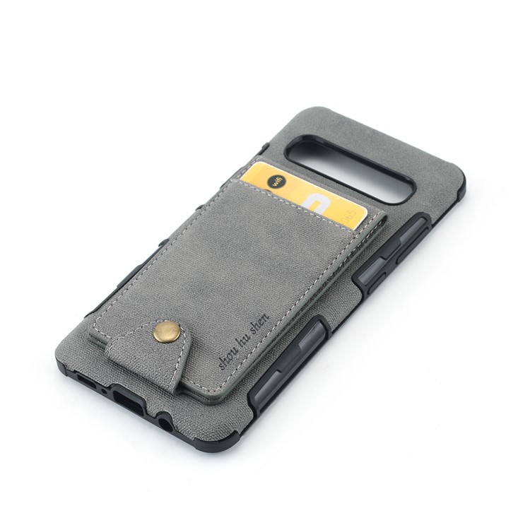 Vertical Flip PU Leather Coated Card Holder PC TPU Hybrid Phone Cover for Samsung Galaxy S10 5G - Grey-4