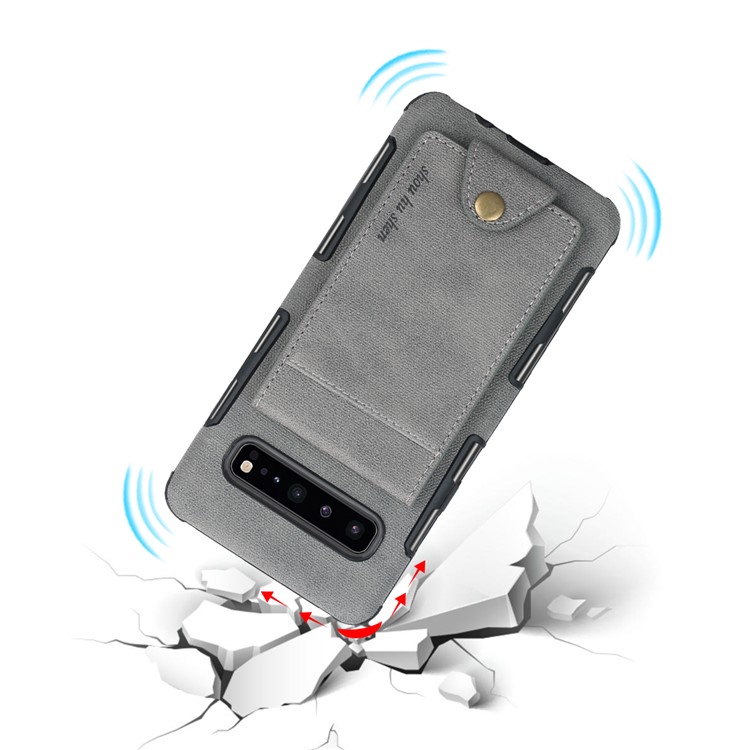 Vertical Flip PU Leather Coated Card Holder PC TPU Hybrid Phone Cover for Samsung Galaxy S10 5G - Grey-5