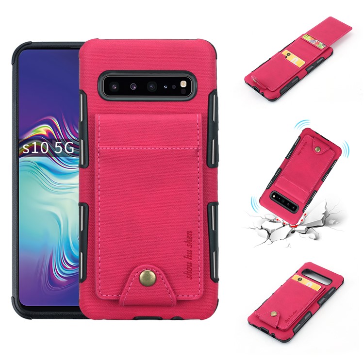 Vertical Flip PU Leather Coated Card Holder PC TPU Hybrid Phone Cover for Samsung Galaxy S10 5G - Rose-1