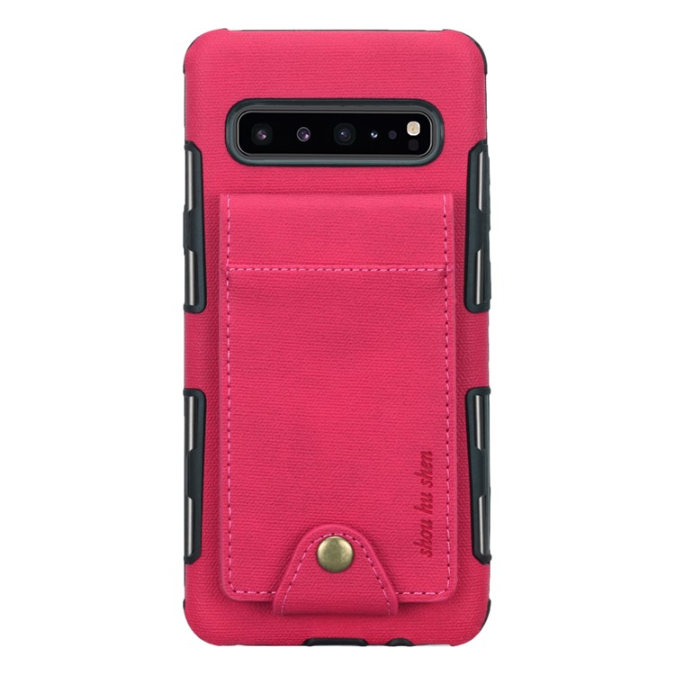 Vertical Flip PU Leather Coated Card Holder PC TPU Hybrid Phone Cover for Samsung Galaxy S10 5G - Rose-2