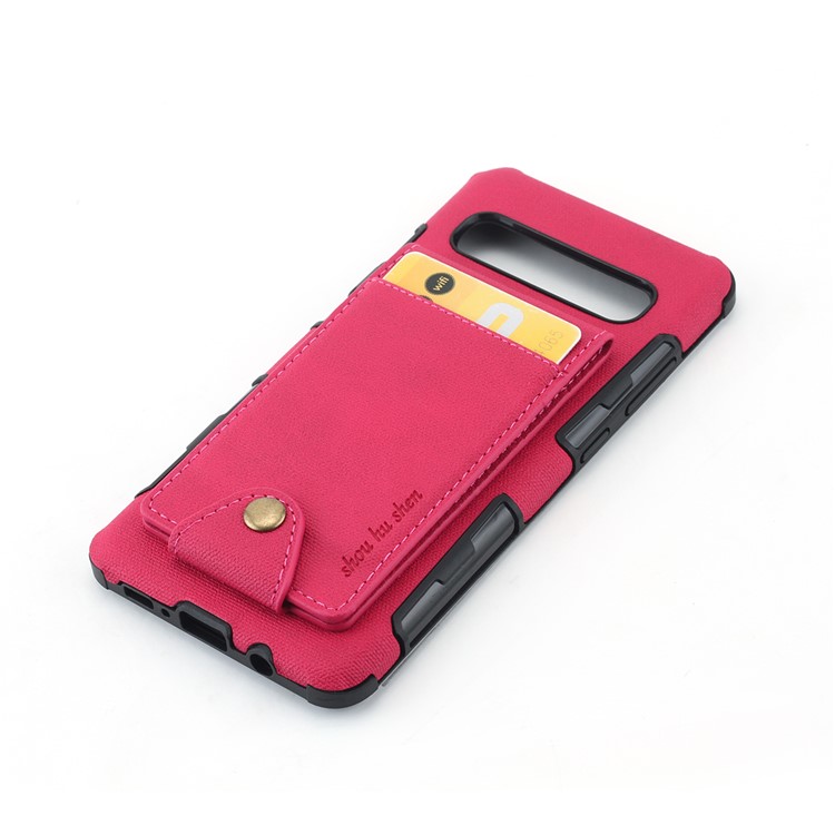 Vertical Flip PU Leather Coated Card Holder PC TPU Hybrid Phone Cover for Samsung Galaxy S10 5G - Rose-4