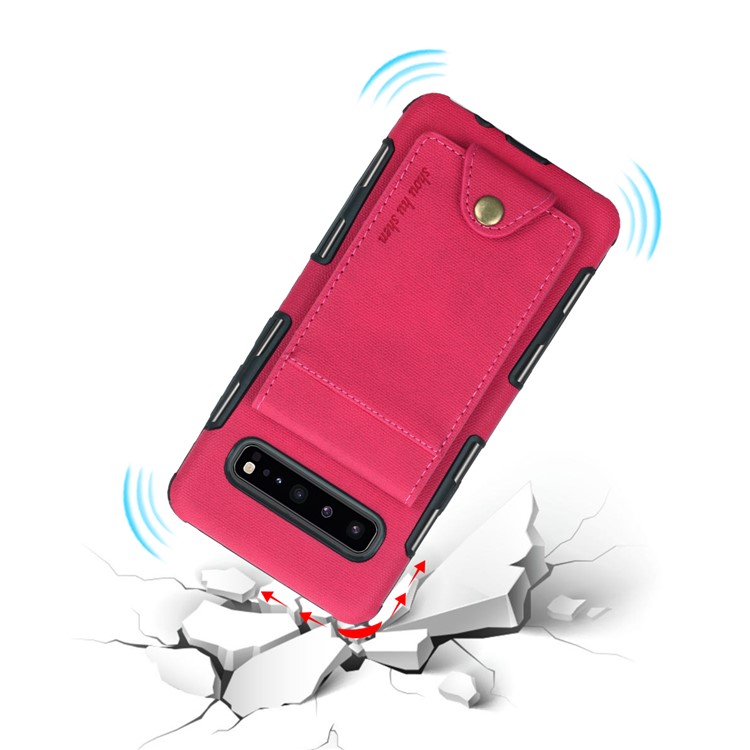Vertical Flip PU Leather Coated Card Holder PC TPU Hybrid Phone Cover for Samsung Galaxy S10 5G - Rose-5