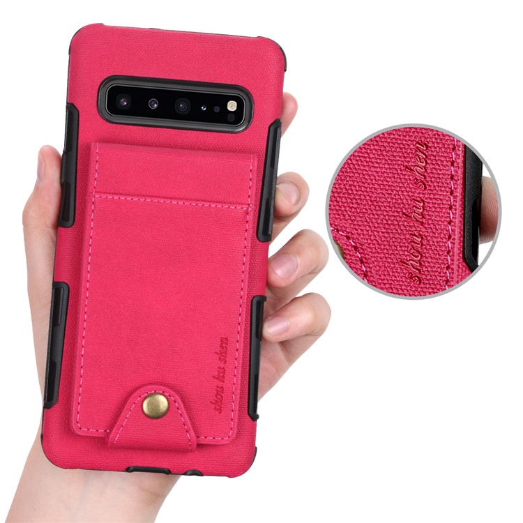 Vertical Flip PU Leather Coated Card Holder PC TPU Hybrid Phone Cover for Samsung Galaxy S10 5G - Rose-6