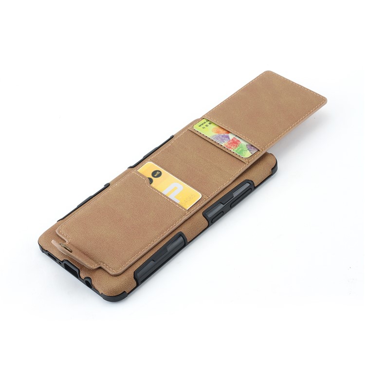 Vertical Flip PU Leather Coated Card Holder PC TPU Hybrid Phone Cover for Samsung Galaxy S10 5G - Light Brown-3