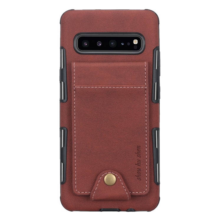 Vertical Flip PU Leather Coated Card Holder PC TPU Hybrid Phone Cover for Samsung Galaxy S10 5G - Dark Brown-2