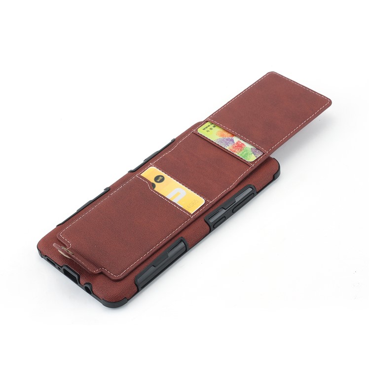 Vertical Flip PU Leather Coated Card Holder PC TPU Hybrid Phone Cover for Samsung Galaxy S10 5G - Dark Brown-3