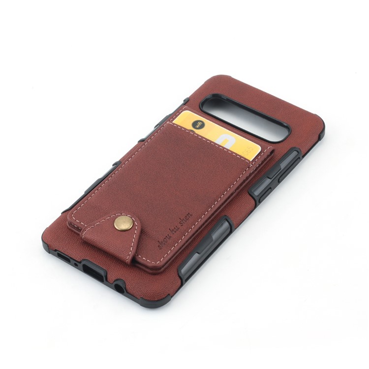 Vertical Flip PU Leather Coated Card Holder PC TPU Hybrid Phone Cover for Samsung Galaxy S10 5G - Dark Brown-4