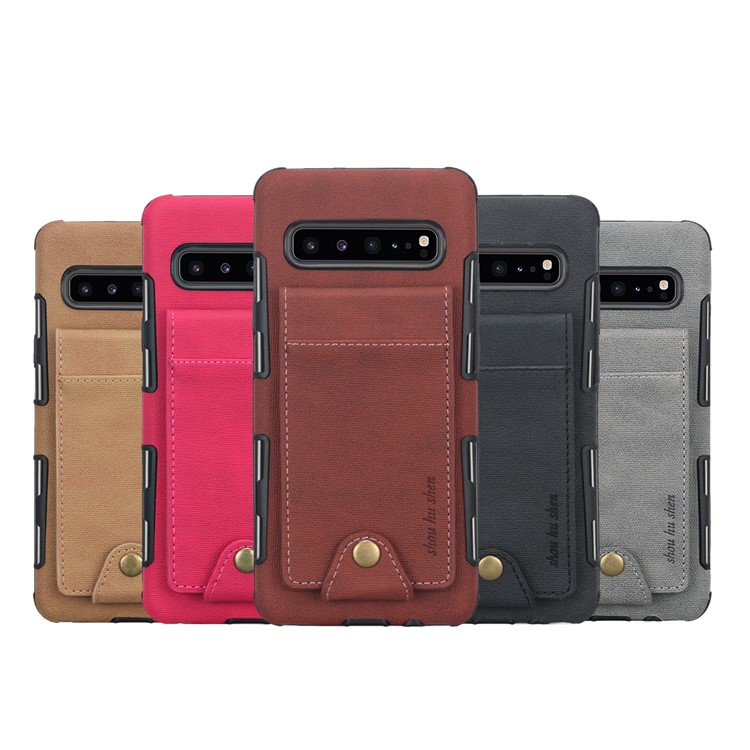 Vertical Flip PU Leather Coated Card Holder PC TPU Hybrid Phone Cover for Samsung Galaxy S10 5G - Dark Brown-7