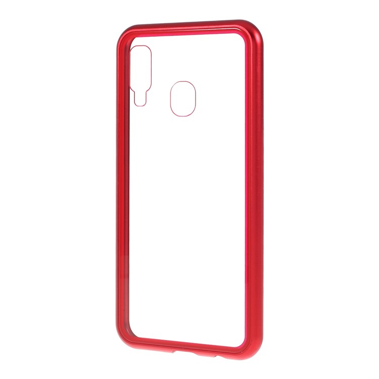 All-wrapped Magnetic Metal Frame + Tempered Glass Back Phone Case for Samsung Galaxy A40 - Red-11