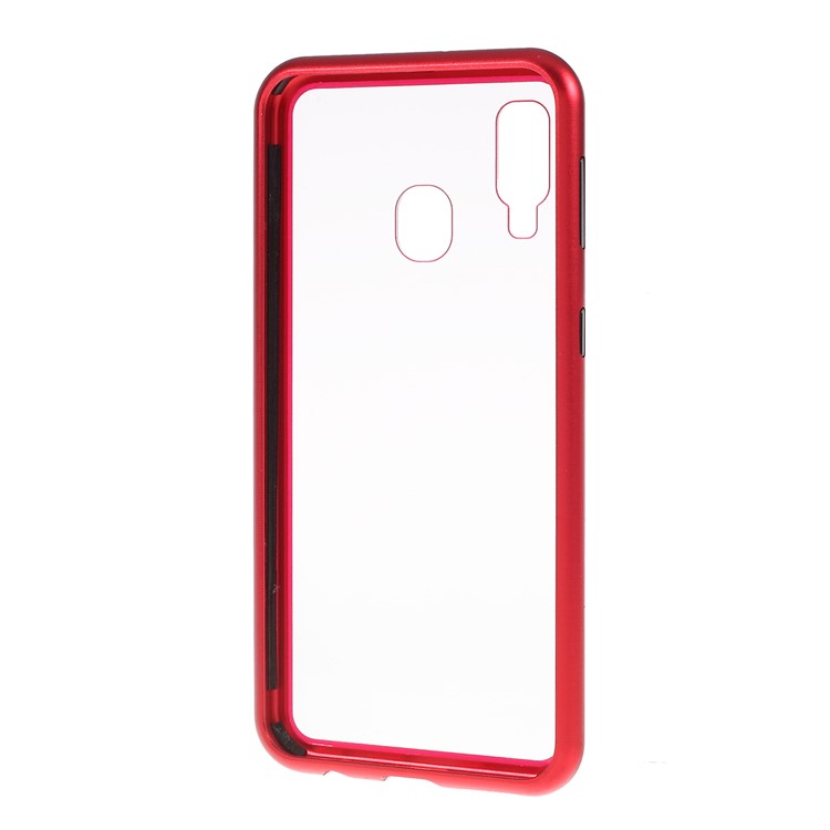 All-wrapped Magnetic Metal Frame + Tempered Glass Back Phone Case for Samsung Galaxy A40 - Red-12