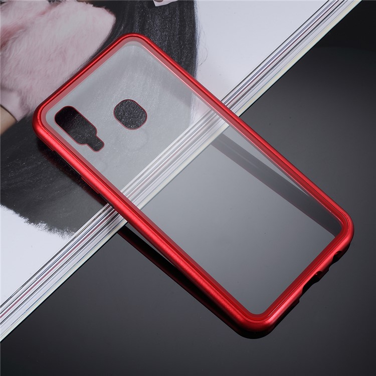 All-wrapped Magnetic Metal Frame + Tempered Glass Back Phone Case for Samsung Galaxy A40 - Red-4