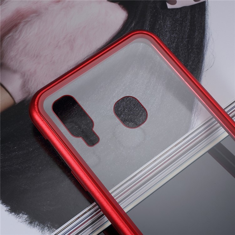 All-wrapped Magnetic Metal Frame + Tempered Glass Back Phone Case for Samsung Galaxy A40 - Red-5