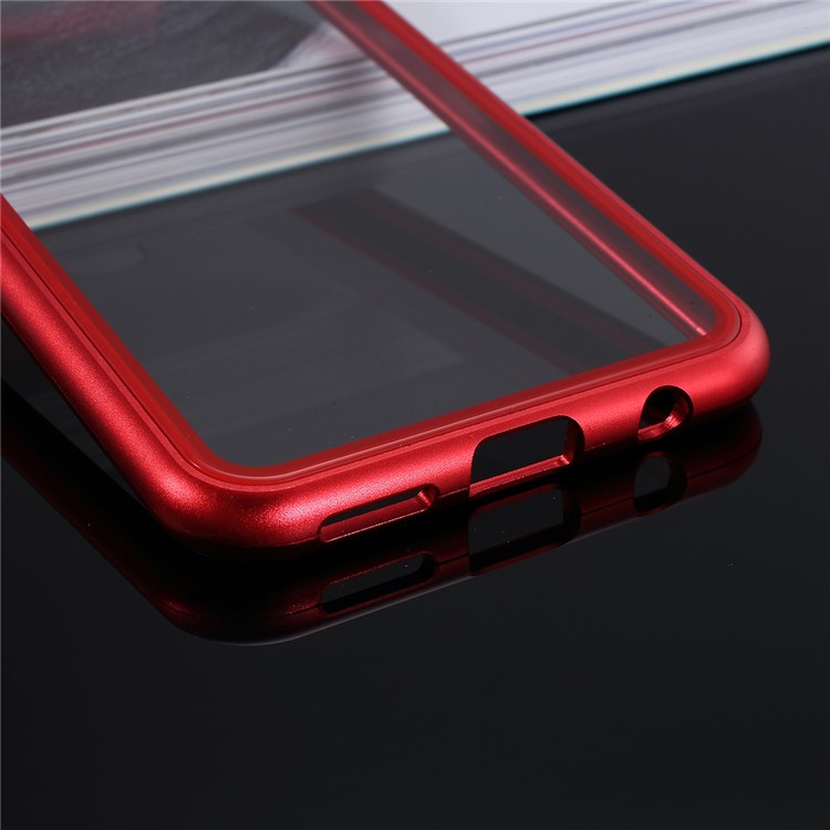 All-wrapped Magnetic Metal Frame + Tempered Glass Back Phone Case for Samsung Galaxy A40 - Red-6