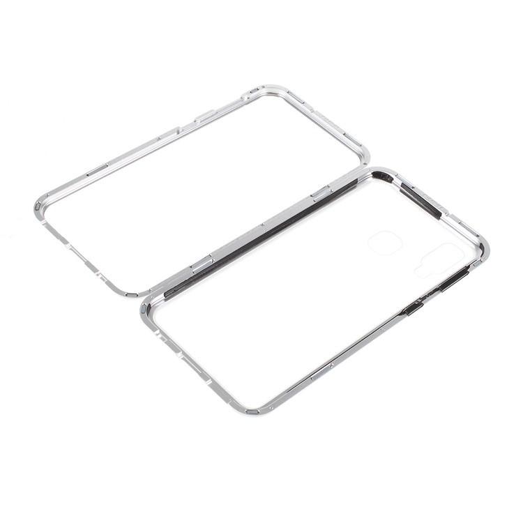 All-wrapped Magnetic Metal Frame + Tempered Glass Back Phone Case for Samsung Galaxy A40 - Silver-1