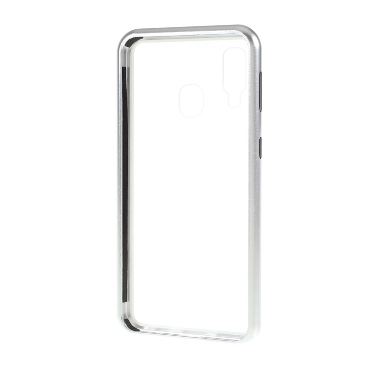All-wrapped Magnetic Metal Frame + Tempered Glass Back Phone Case for Samsung Galaxy A40 - Silver-10