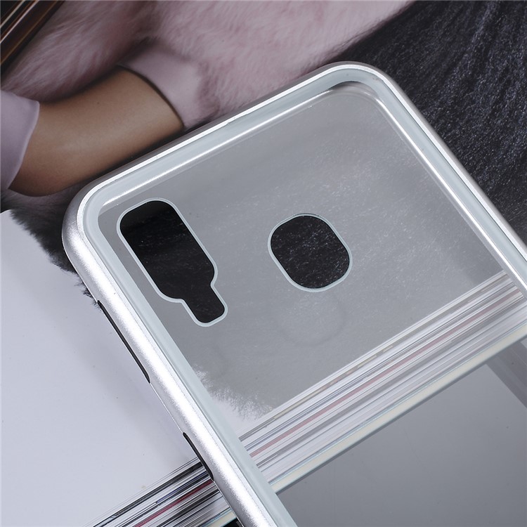All-wrapped Magnetic Metal Frame + Tempered Glass Back Phone Case for Samsung Galaxy A40 - Silver-3