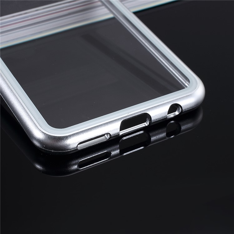 All-wrapped Magnetic Metal Frame + Tempered Glass Back Phone Case for Samsung Galaxy A40 - Silver-4
