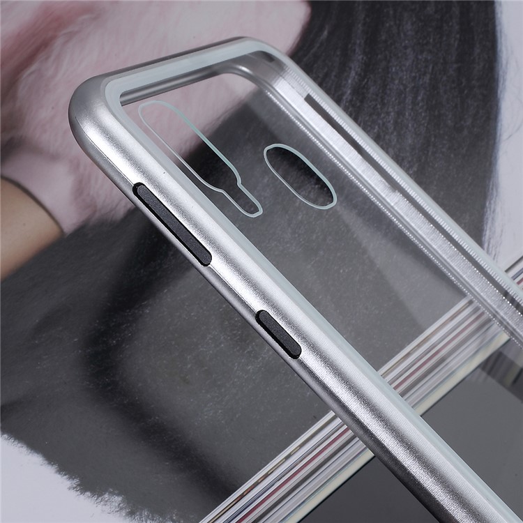 All-wrapped Magnetic Metal Frame + Tempered Glass Back Phone Case for Samsung Galaxy A40 - Silver-5