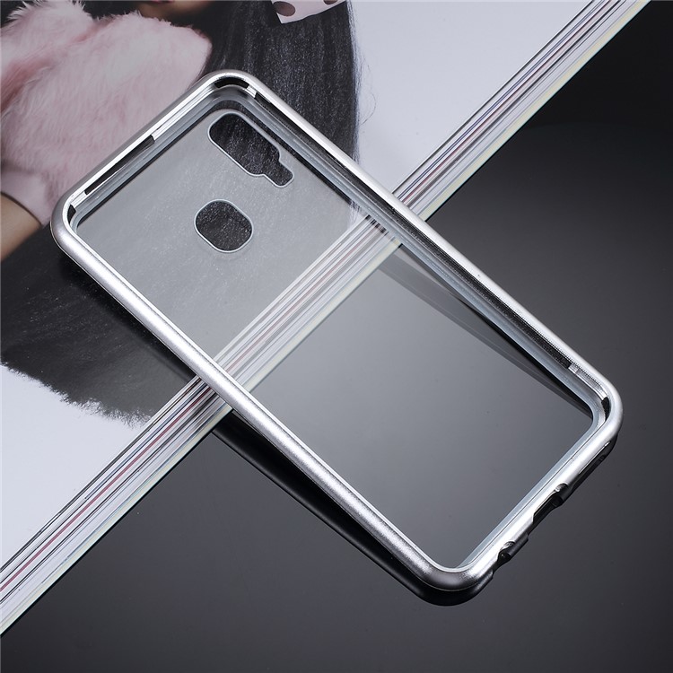 All-wrapped Magnetic Metal Frame + Tempered Glass Back Phone Case for Samsung Galaxy A40 - Silver-6