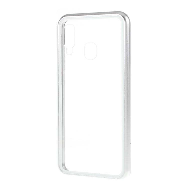 All-wrapped Magnetic Metal Frame + Tempered Glass Back Phone Case for Samsung Galaxy A40 - Silver-9