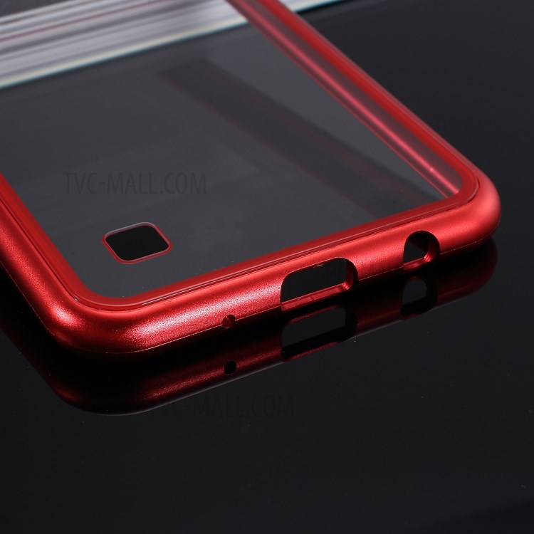 Magnetic Attraction Metal Frame + Tempered Glass Cover Shell Cell Phone Case for Samsung Galaxy A10 - Red-10