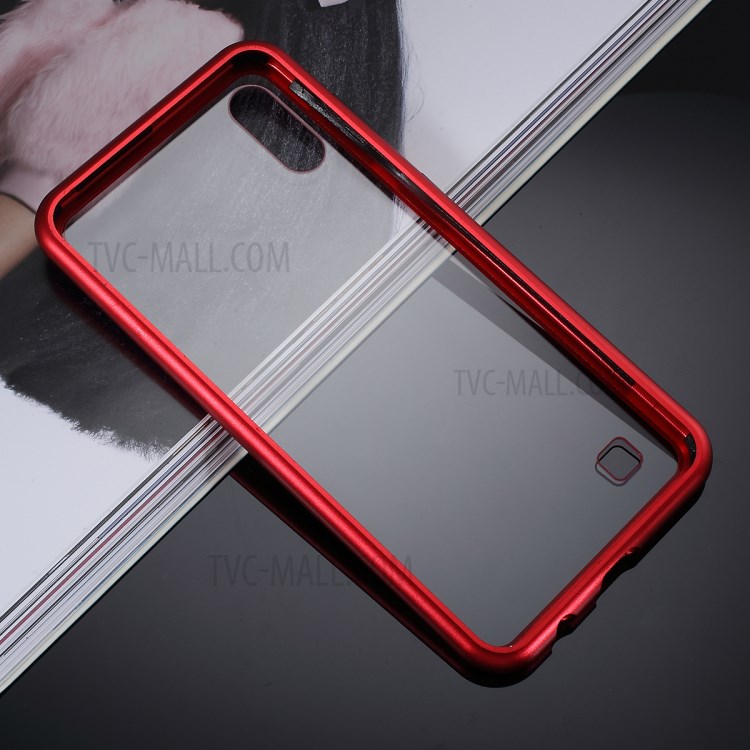 Magnetic Attraction Metal Frame + Tempered Glass Cover Shell Cell Phone Case for Samsung Galaxy A10 - Red-12