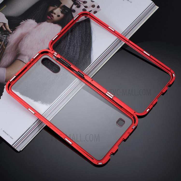 Magnetic Attraction Metal Frame + Tempered Glass Cover Shell Cell Phone Case for Samsung Galaxy A10 - Red-13