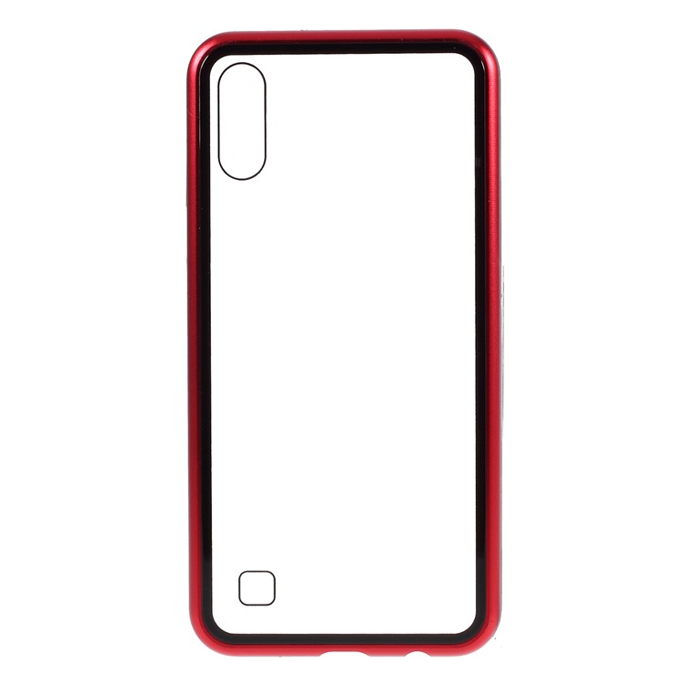 Magnetic Attraction Metal Frame + Tempered Glass Cover Shell Cell Phone Case for Samsung Galaxy A10 - Red-2