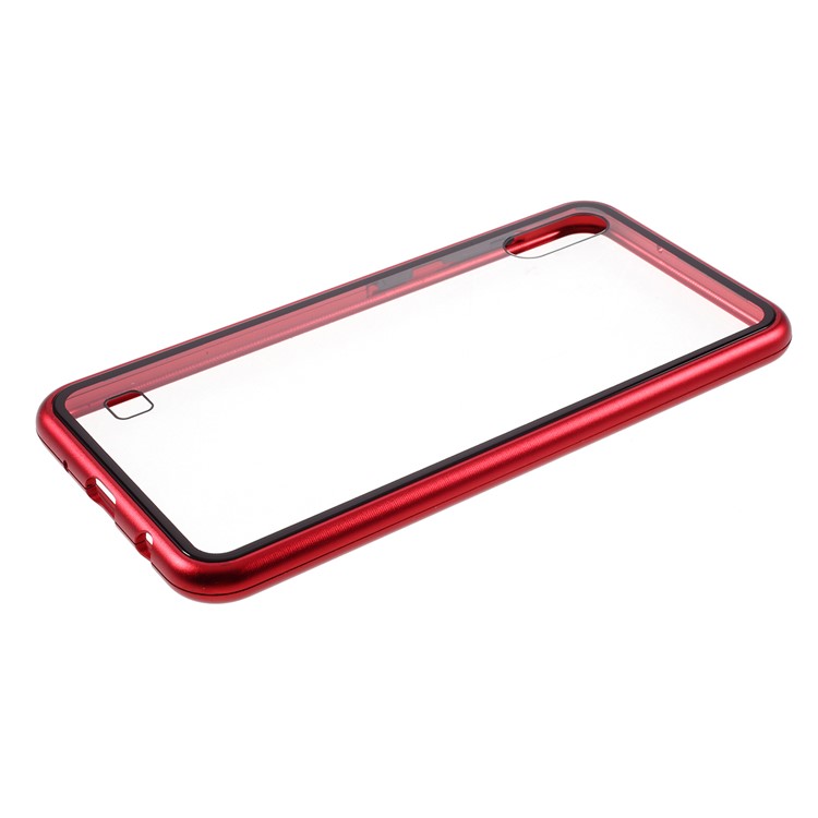 Magnetic Attraction Metal Frame + Tempered Glass Cover Shell Cell Phone Case for Samsung Galaxy A10 - Red-5