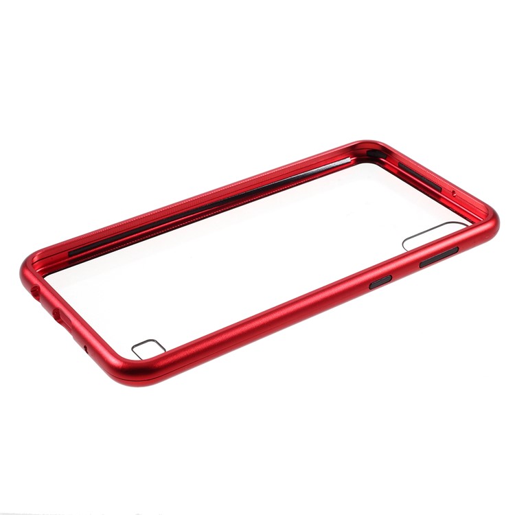 Magnetic Attraction Metal Frame + Tempered Glass Cover Shell Cell Phone Case for Samsung Galaxy A10 - Red-6