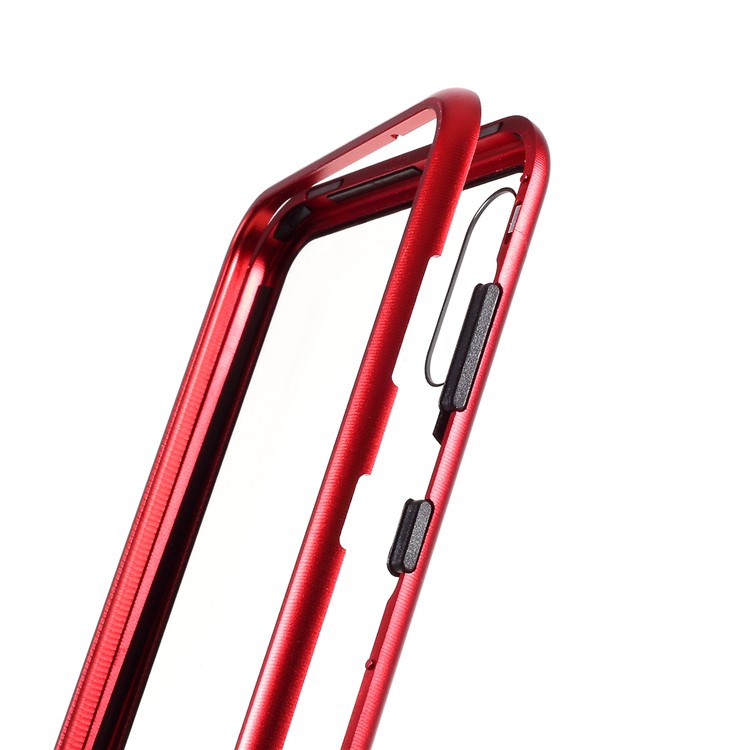 Magnetic Attraction Metal Frame + Tempered Glass Cover Shell Cell Phone Case for Samsung Galaxy A10 - Red-7