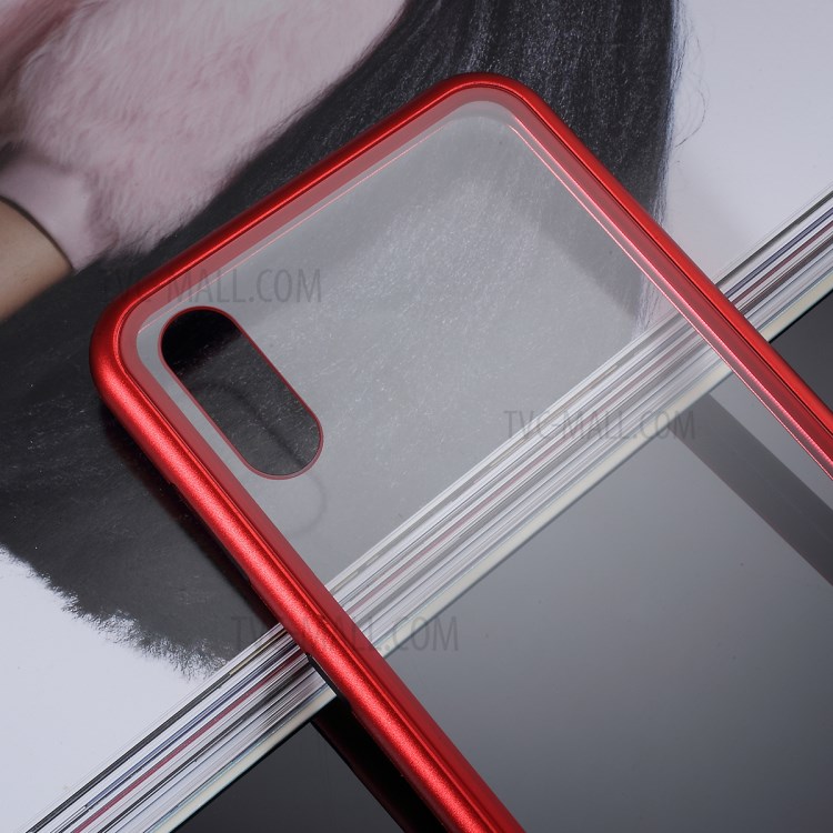 Magnetic Attraction Metal Frame + Tempered Glass Cover Shell Cell Phone Case for Samsung Galaxy A10 - Red-9