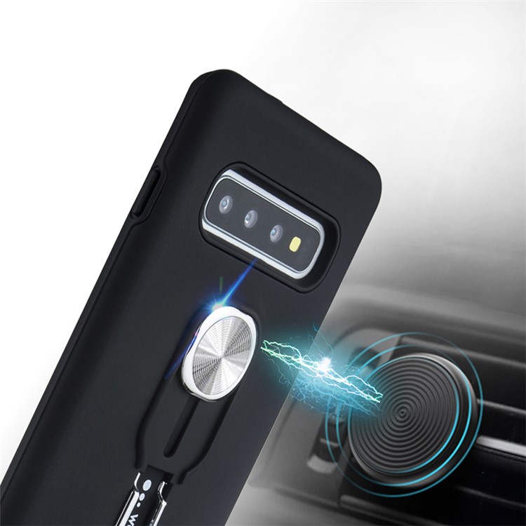 TPU + PC Hybrid Case Magnetic Holder Metal Sheet Finger Grip Kickstand Phone Case for Samsung Galaxy S10 - Black-3