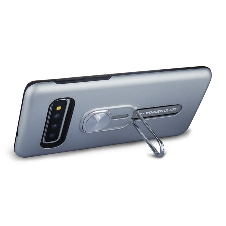 TPU + PC Hybrid Case Magnetic Holder Metal Sheet Finger Grip Kickstand Phone Case for Samsung Galaxy S10 - Silver-3