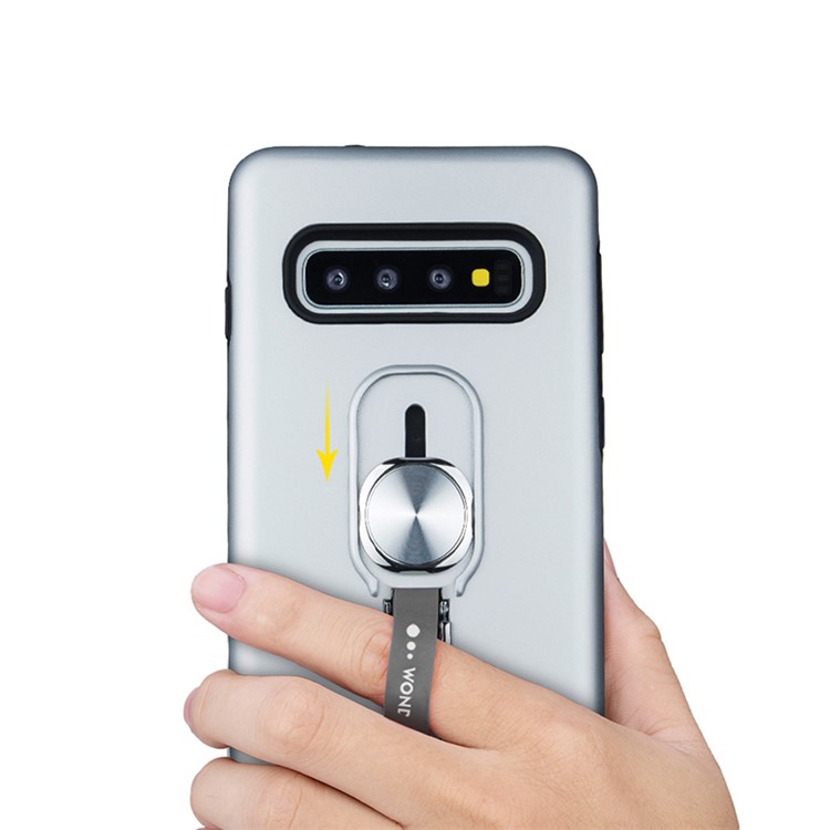 TPU + PC Hybrid Case Magnetic Holder Metal Sheet Finger Grip Kickstand Phone Case for Samsung Galaxy S10 - Silver-4