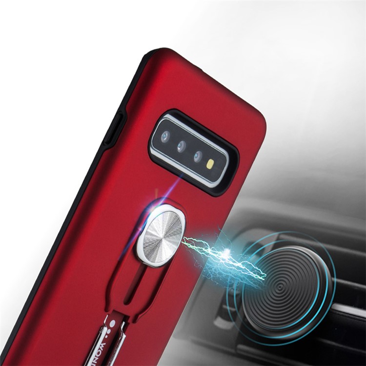 TPU + PC Hybrid Magnetic Metal Sheet Finger Grip Kickstand Phone Cover Case for Samsung Galaxy S10 Plus - Red-2