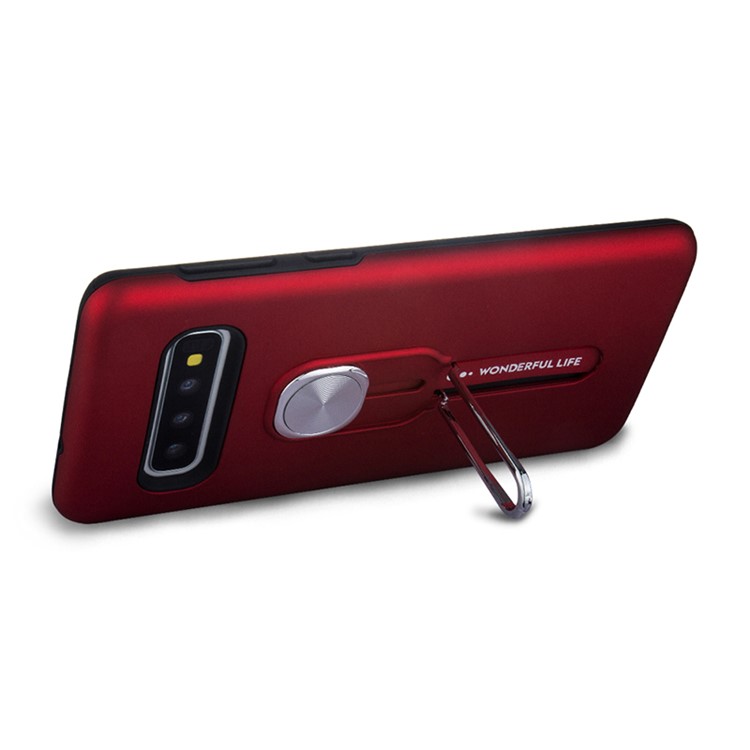 TPU + PC Hybrid Magnetic Metal Sheet Finger Grip Kickstand Phone Cover Case for Samsung Galaxy S10 Plus - Red-3