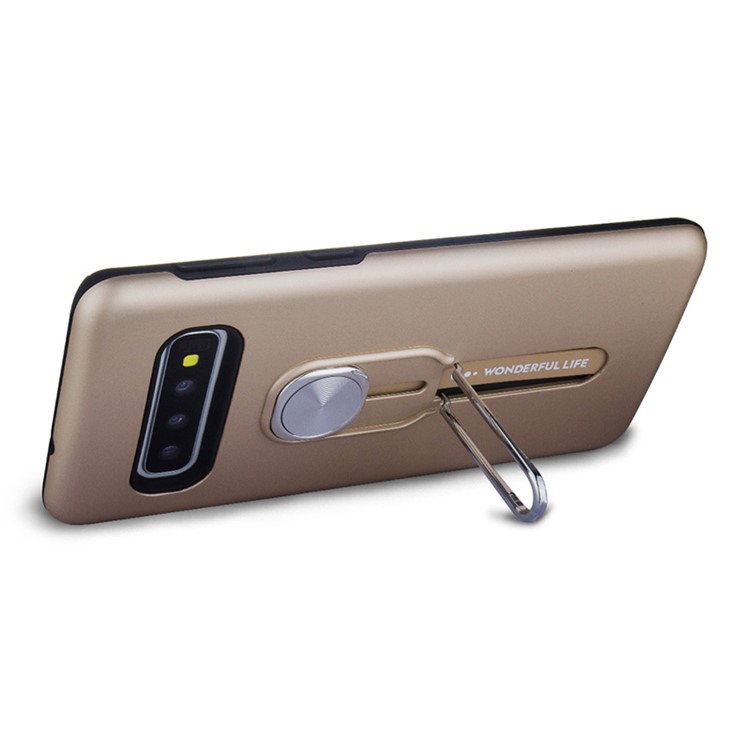 TPU + PC Hybrid Magnetic Metal Sheet Finger Grip Kickstand Phone Cover Case for Samsung Galaxy S10 Plus - Gold-3