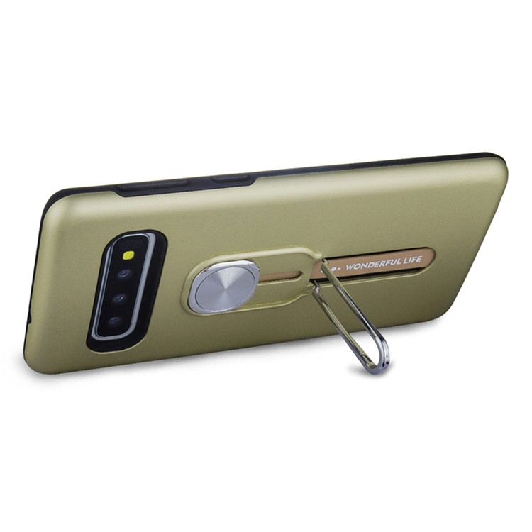 TPU + PC Hybrid Magnetic Metal Sheet Finger Grip Kickstand Phone Cover Case for Samsung Galaxy S10 Plus - Army Green-3