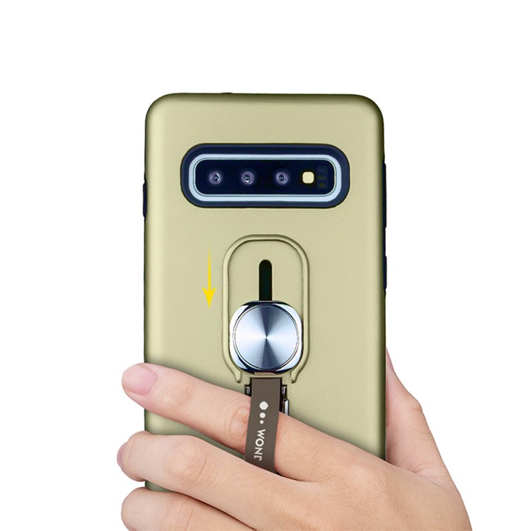 TPU + PC Hybrid Magnetic Metal Sheet Finger Grip Kickstand Phone Cover Case for Samsung Galaxy S10 Plus - Army Green-4