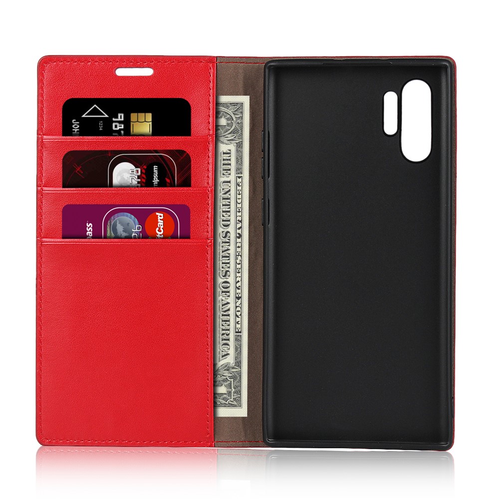 Crazy Horse Skin Genuine Leather Wallet Phone Case for Samsung Galaxy Note 10 Plus / 10 Plus 5G - Red-4