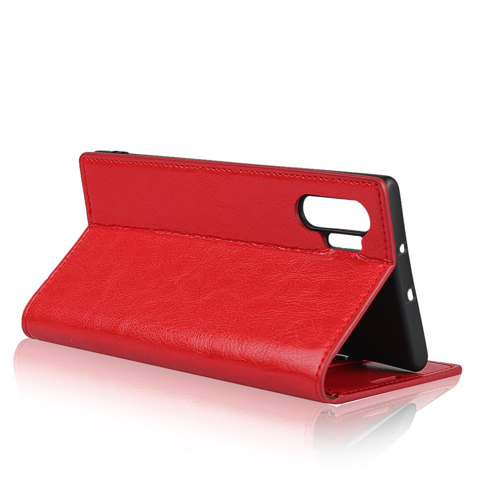 Crazy Horse Skin Genuine Leather Wallet Phone Case for Samsung Galaxy Note 10 Plus / 10 Plus 5G - Red-5
