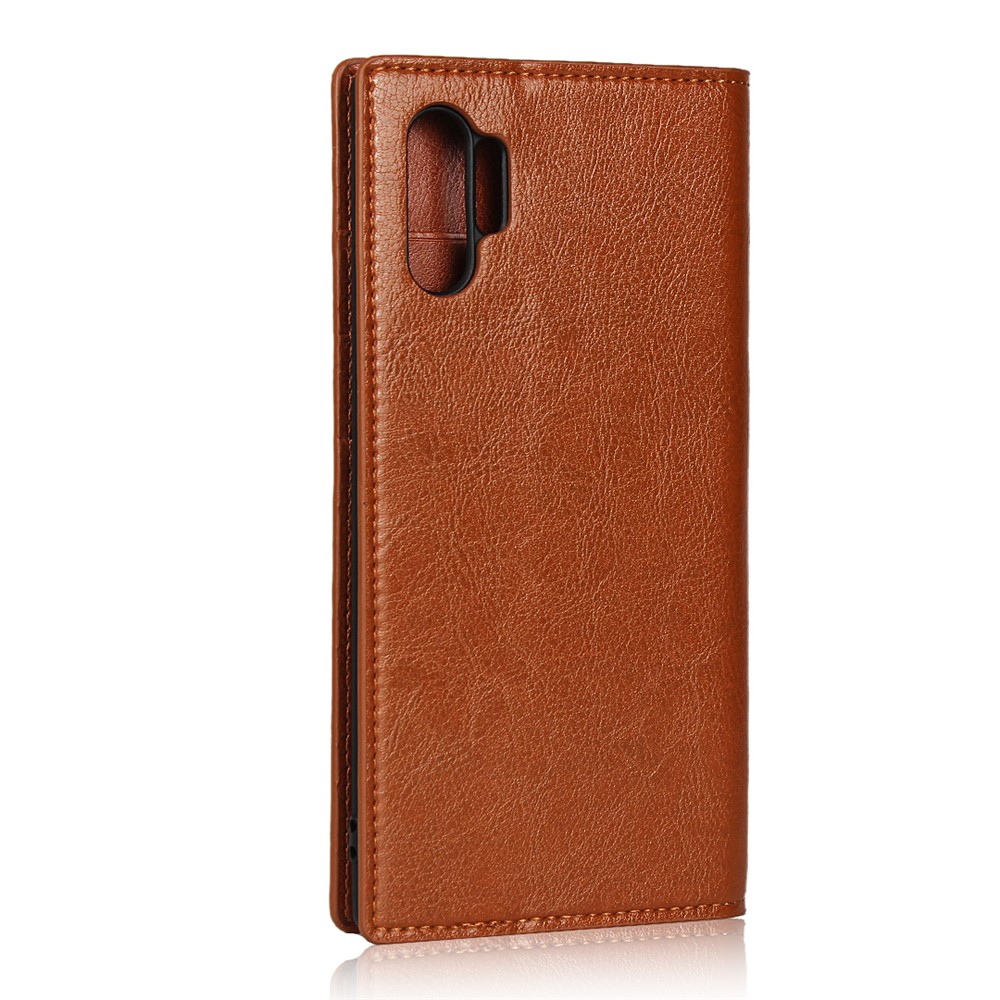 Crazy Horse Skin Genuine Leather Wallet Phone Case for Samsung Galaxy Note 10 Plus / 10 Plus 5G - Bluswn-3