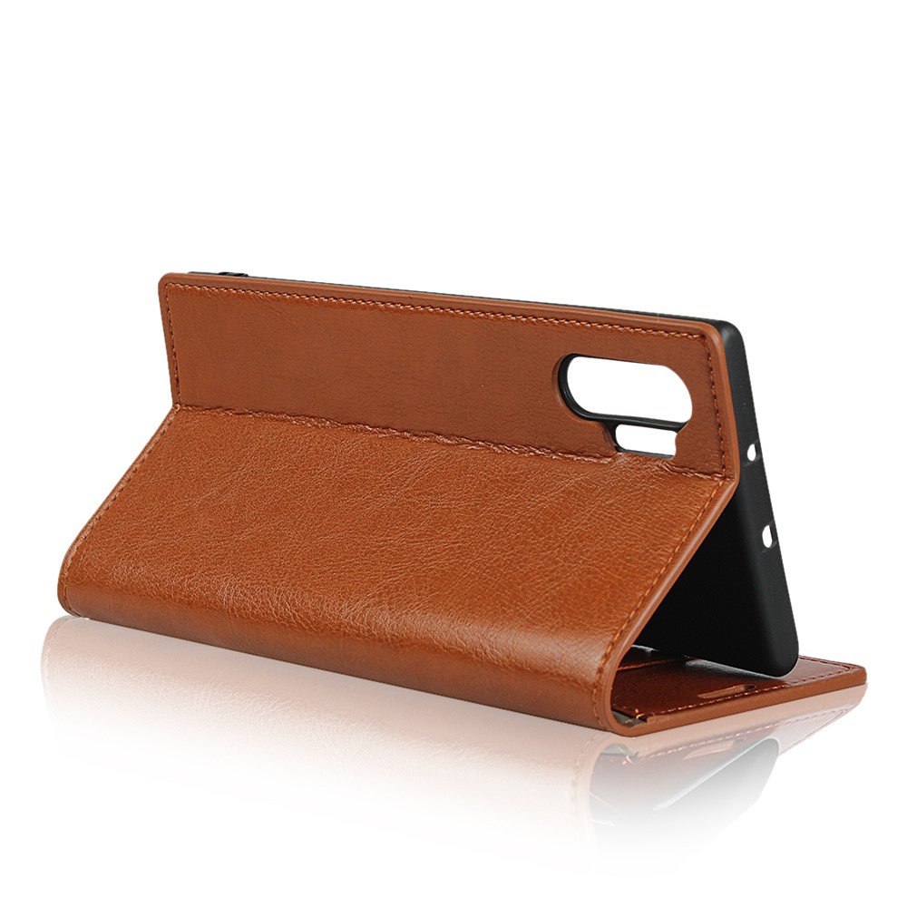 Crazy Horse Skin Genuine Leather Wallet Phone Case for Samsung Galaxy Note 10 Plus / 10 Plus 5G - Bluswn-5