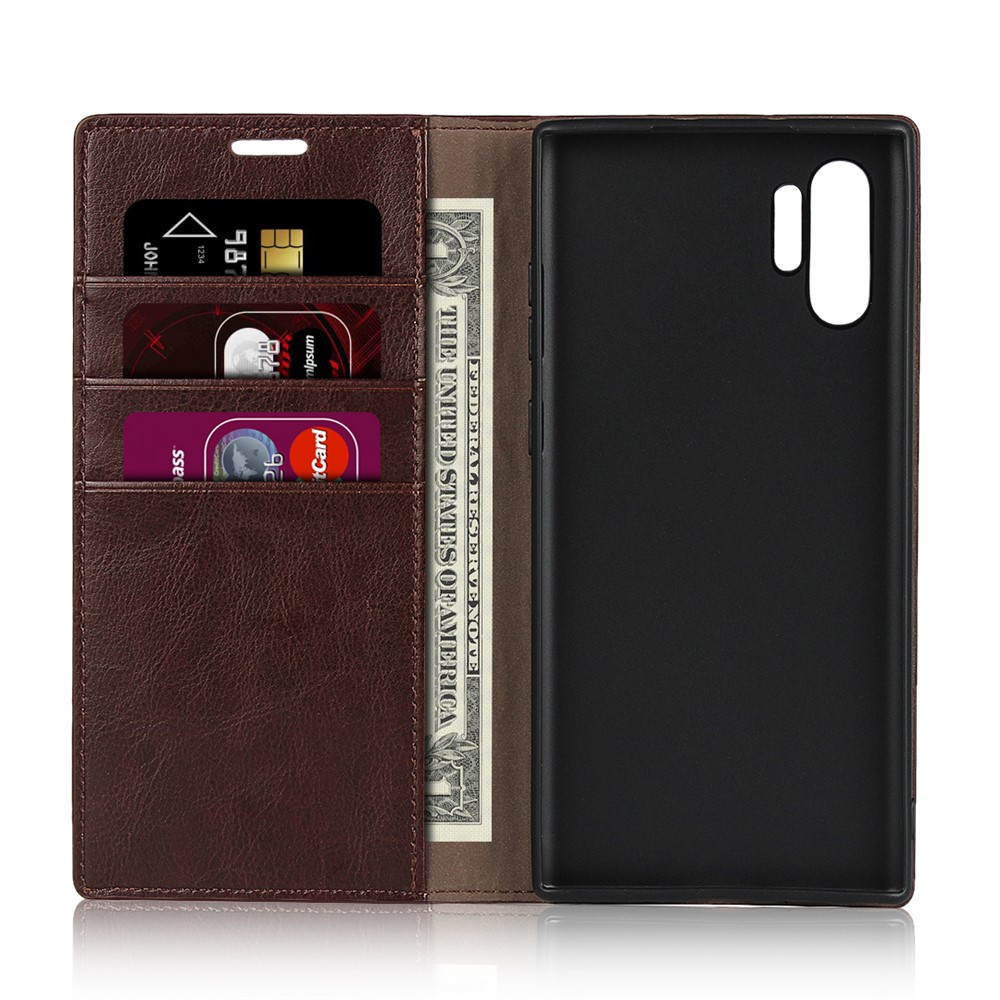 Crazy Horse Skin Genuine Leather Wallet Phone Case for Samsung Galaxy Note 10 Plus / 10 Plus 5G - Coffee-4