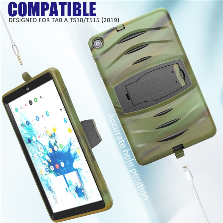 Shockproof Hard PC + Silicone Tablet Cover with Kickstand for Samsung Galaxy Tab A 10.1 (2019) SM-T510 (Wi-Fi) / SM-T515 (LTE)- Camouflage-12