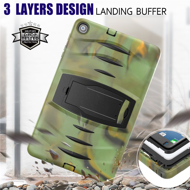 Shockproof Hard PC + Silicone Tablet Cover with Kickstand for Samsung Galaxy Tab A 10.1 (2019) SM-T510 (Wi-Fi) / SM-T515 (LTE)- Camouflage-13