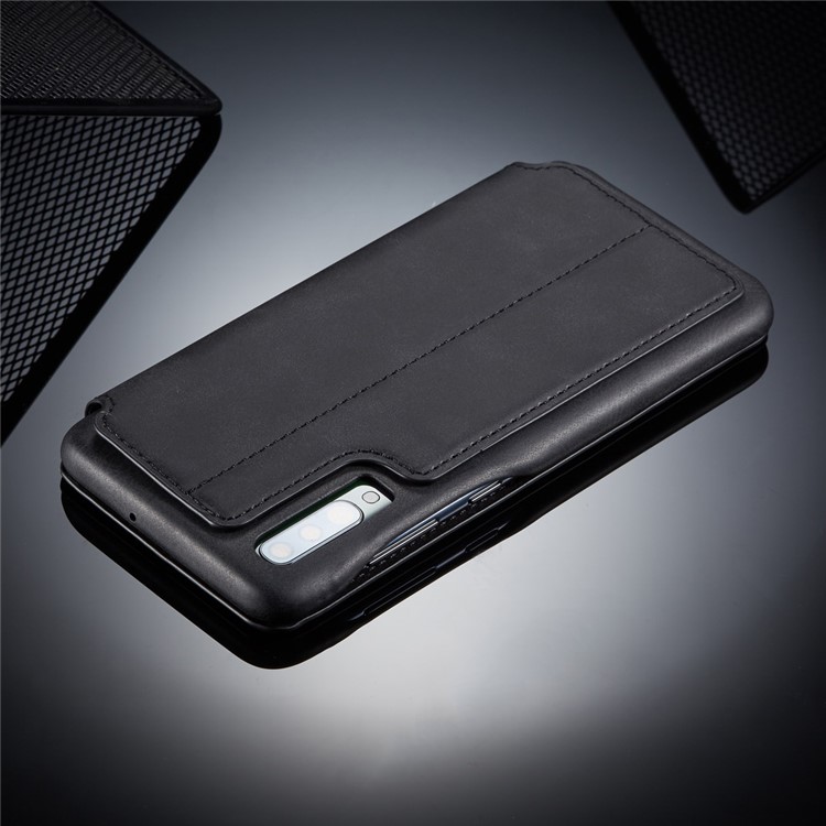 LC.IMEEKE Retro Style Leather Card Holder Phone Case for Samsung Galaxy A70 - Black-12