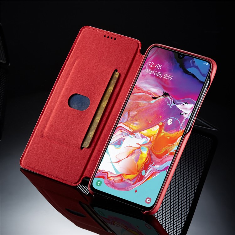 LC.IMEEKE Retro Style Leather Card Holder Phone Case for Samsung Galaxy A70 - Red-10